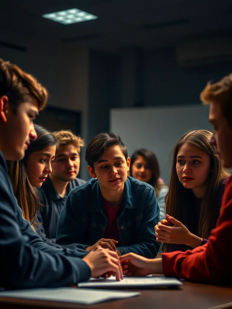 A vibrant image of students actively participating in a cooperative project, showcasing teamwork and engagement.