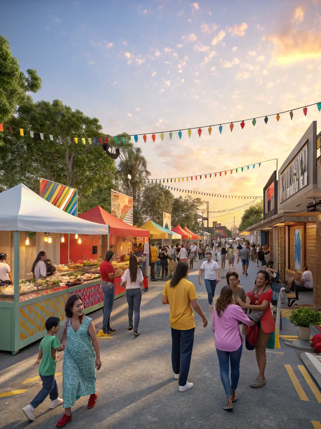 A photograph of a vibrant community event, showcasing local artists and performers, with diverse audiences enjoying the cultural exchange, reflecting the organization's dedication to promoting local talent and cultural diversity.